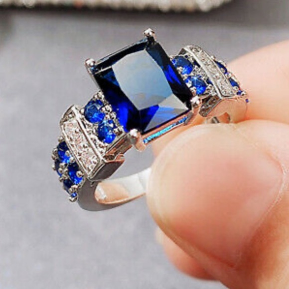 Jewelry - New 925 Sterling silver diamond Blue stone Ring